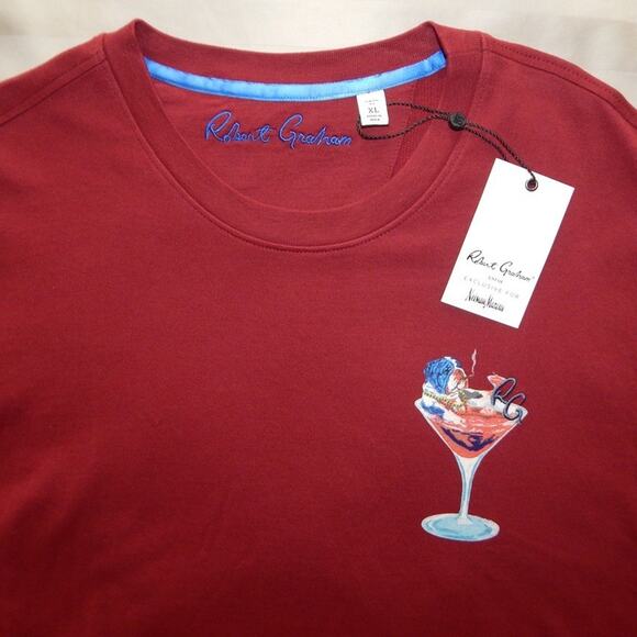 GRAHAM TINI by Robert Graham Long Sleeve Knit Top Sweater in Burgundy Men's XL - Picture 6 of 8